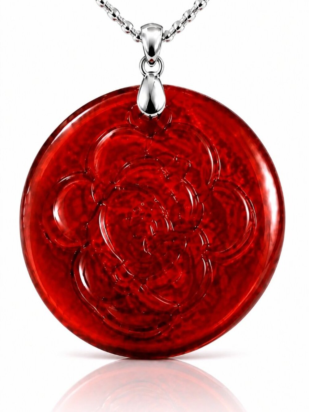 Red Atomic Glass Pendant Necklace • 24" Chain